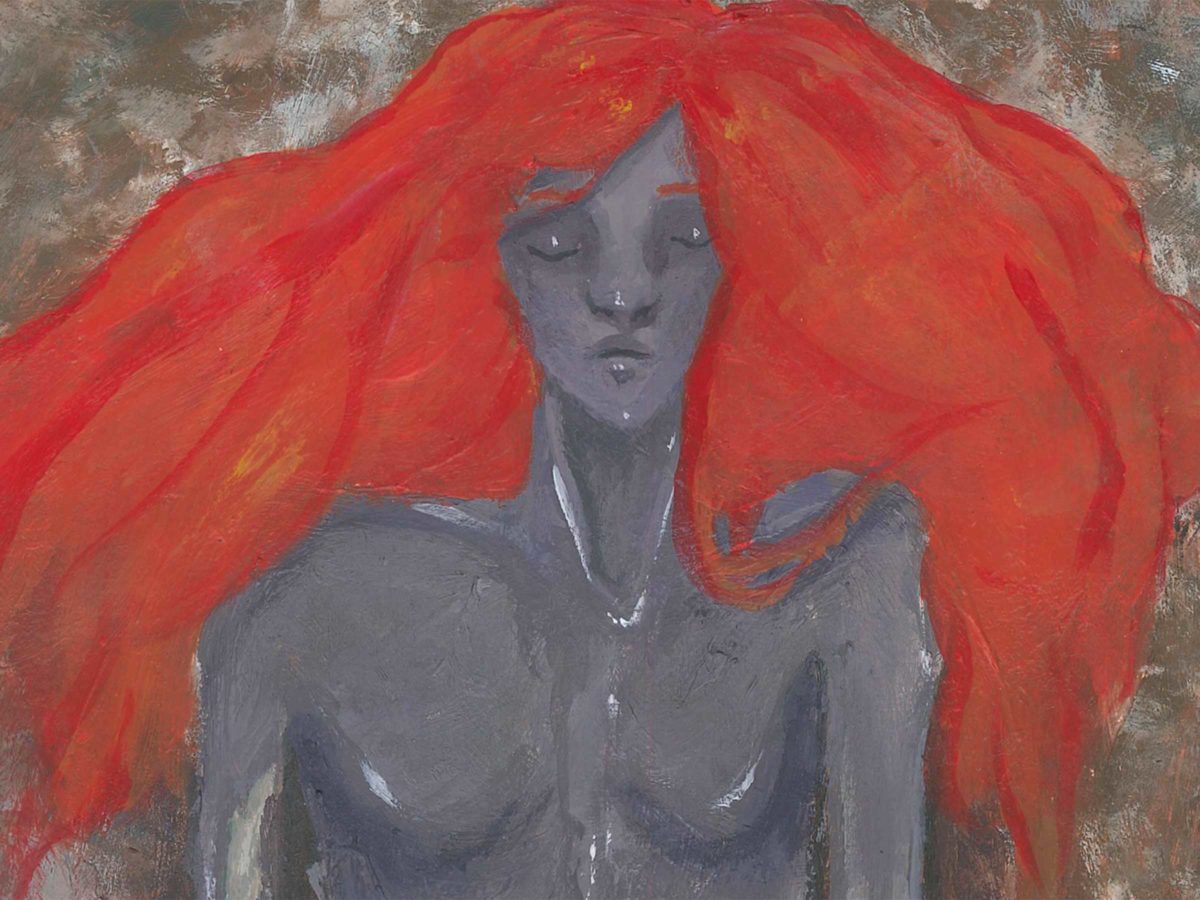 Urkraft Vårutställing 2020 Elin Akrylmålning Konstverk Kvinna med rött hår Omslag 1