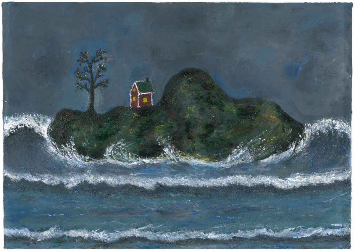 Urkraft Vårutställing 2020 Marta Akrylmålning Konstverk Stormig dag på ön i det röda huset 1