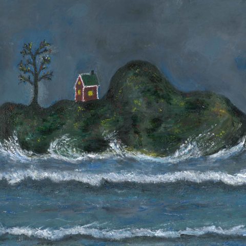 Urkraft Vårutställing 2020 Marta Akrylmålning Konstverk Stormig dag på ön i det röda huset Omslag 1